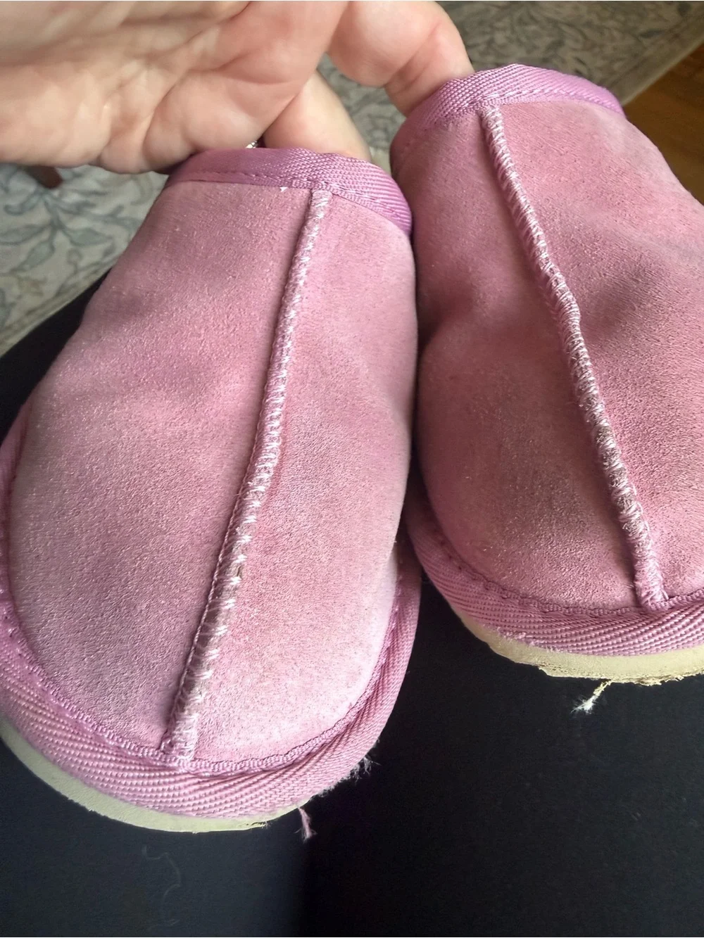 UGG girls size 2 Pink Plush-Lined Slip-On Slippers